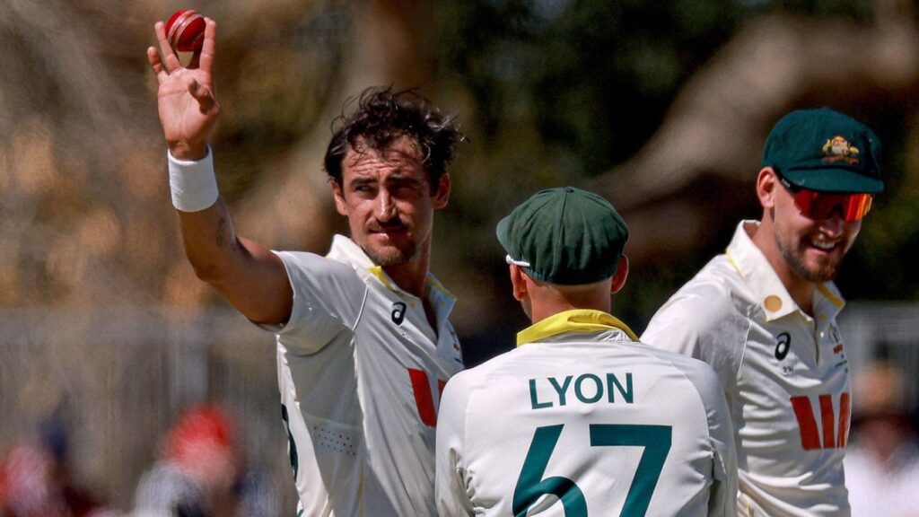 Mitchell Starc bowling for Australia during the two-day second Test against Bangladesh in Mackay