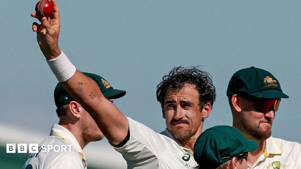 Mitchell Starc celebrates a wicket for Australia against Bangladesh in the second Test at Mackay