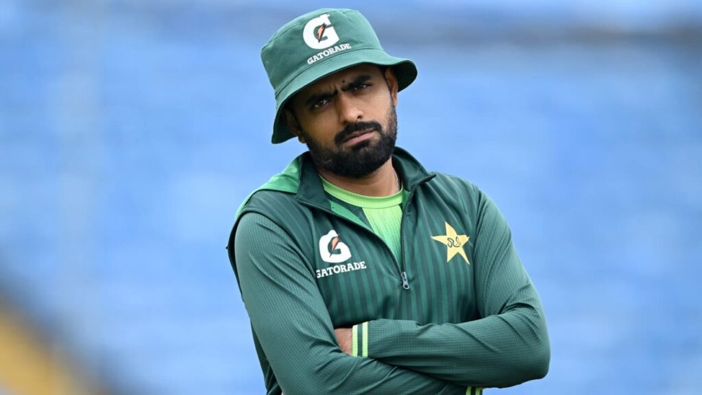 Pakistan batter Babar Azam batting in the nets at Headingley ahead of the first Test against England