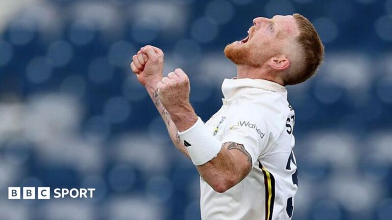 Ben Stokes in action for Durham against Derbyshire at Derby, where he made 66 not out and took 5-17
