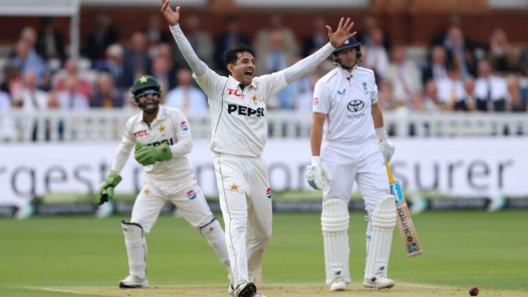 Mohammad Abbas celebrates a wicket for Pakistan on day one of the second Test against England at Lord's