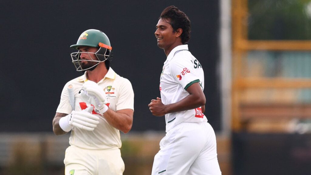 Jake Weatherald Test dropping: Jake Weatherald batting for Australia alongside a Bangladesh player.