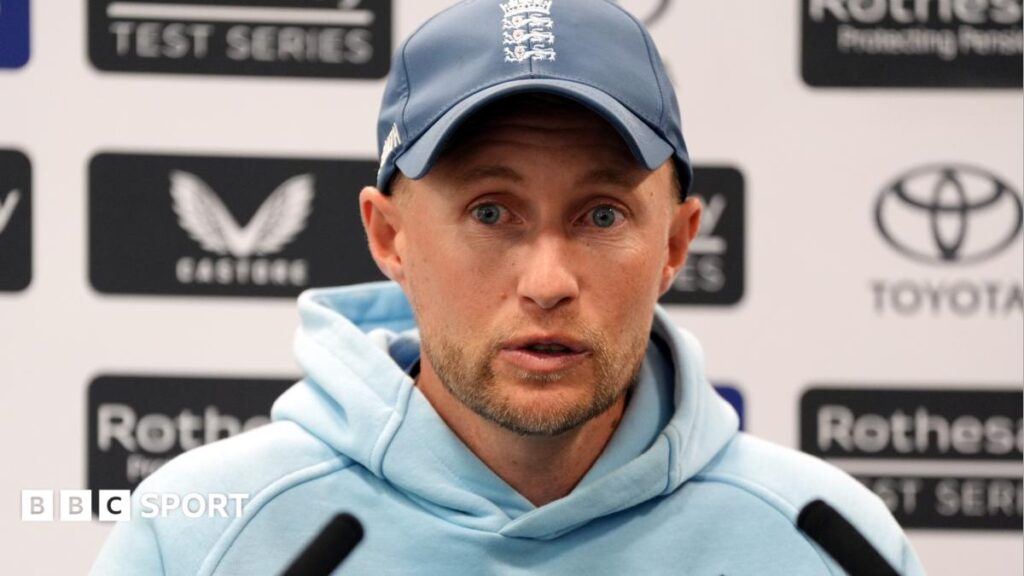 England Test captain Joe Root speaking to the media at Lord's after Brydon Carse was dropped from the squad