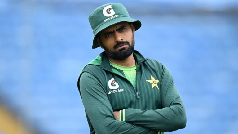 Babar Azam batting for Pakistan before being ruled out of the first Test against England at Headingley