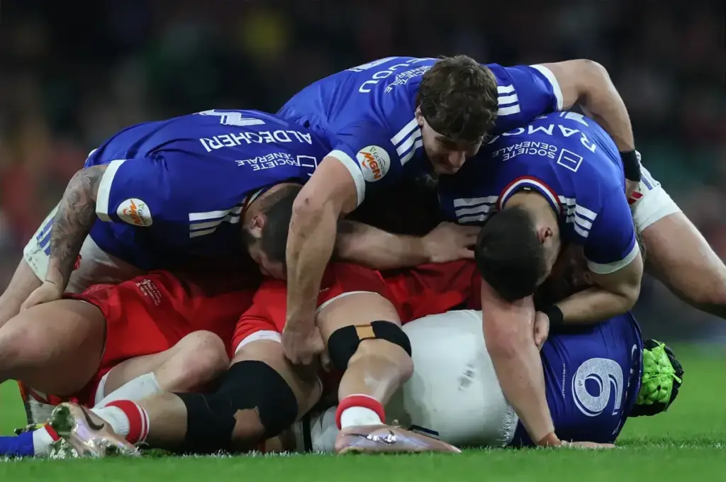 A view of breakdown during the 2026 Guinness Six Nations Championship Round 2 game between Wales and France in Principality Stadium, Cardiff, Wales, Saturday, February 15, 2026 (Photo by James Crombie / Inpho)