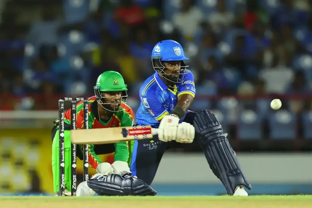 GROS ISLET, ST LUCIA - AUGUST 19: Charith Asalanka of St Lucia Kings batting during the Republic Bank Caribbean Premier League T20 match between St Lucia Kings and Guyana Amazon Warriors in Gros Islet, St Lucia (Photo by Ashley Allen/CPL T20)