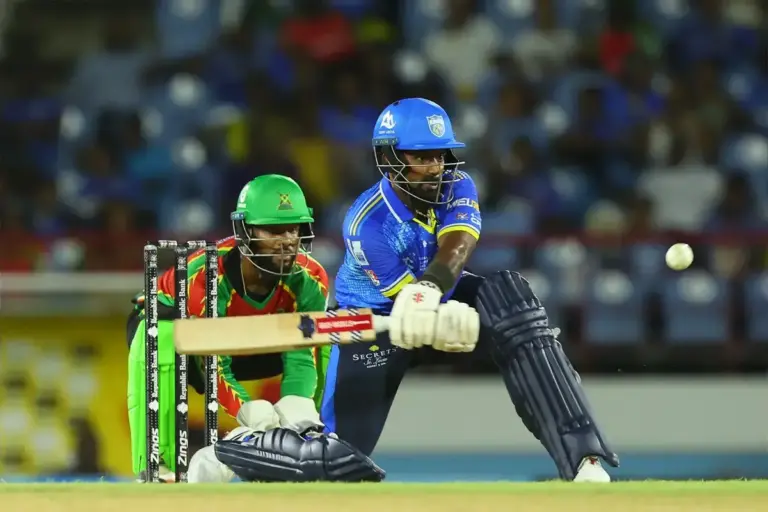 GROS ISLET, ST LUCIA - AUGUST 19: Charith Asalanka of St Lucia Kings batting during the Republic Bank Caribbean Premier League T20 match between St Lucia Kings and Guyana Amazon Warriors in Gros Islet, St Lucia (Photo by Ashley Allen/CPL T20)