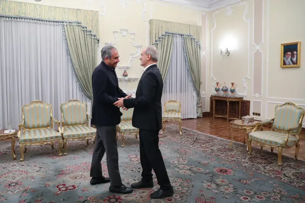 August 11, 2026, Tehran, Iran: Iranian President MASOUD PEZESHKIAN (R) meets Pakistan's Minister of Interior SYED MOHSIN RAZA NAQVI (L) in Tehran. (Credit Image: © Iranian Presidency via ZUMA Press)