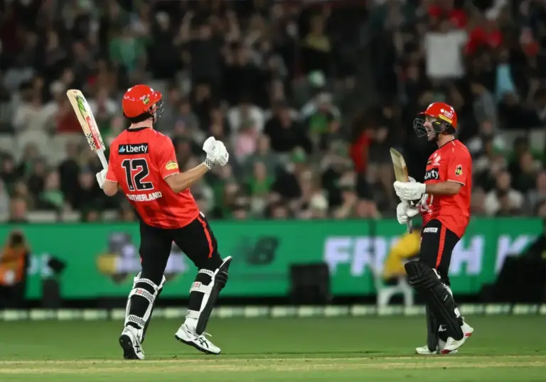 January 4, 2026, Melbourne, Victoria, Australia: WILL SUTHERLAND of Melbourne Renegades celebrates after winning during match 18 of the KFC BBL|15 between Melbourne Renegades and Sydney Sixers at the Marvel Stadium on January 01, 2026 in Melbourne, A