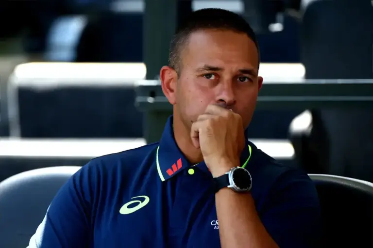 Usman Khawaja of Australia looks on during the NRMA Insurance Ashes Second Test Day 1 Series match Australia vs England at The Gabba, Brisbane Cricket Ground, Brisbane, United Kingdom, 4th December 2025

(Photo by Patrick Hoelscher/News Image