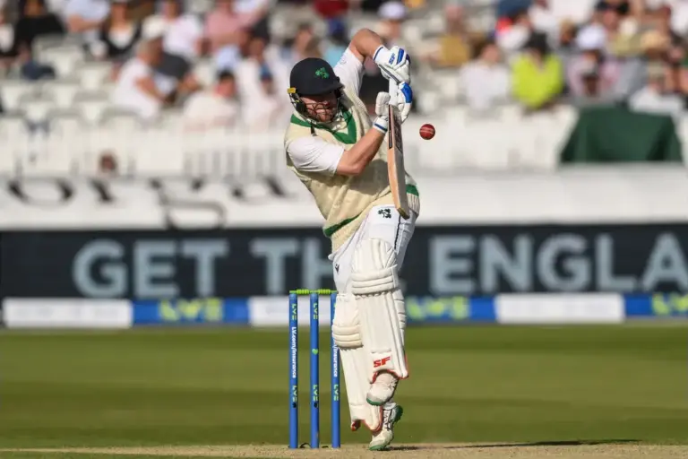 Paul Stirling of Ireland clips the ball during the LV= Insurance Test match Day 2 England vs Ireland at Lords, London, United Kingdom, 2nd June 2023 (Photo by Craig Thomas/News Images)