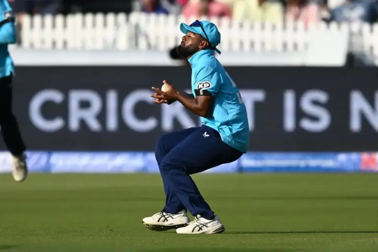 Wicket - Rehan Ahmed of England catches Ishan Kishan of India off the bowling of Sam Curran of England during the Metro Bank One Day International match between England and India at Lord's Cricket Ground, St John's Wood, UK on 19 July 2026.