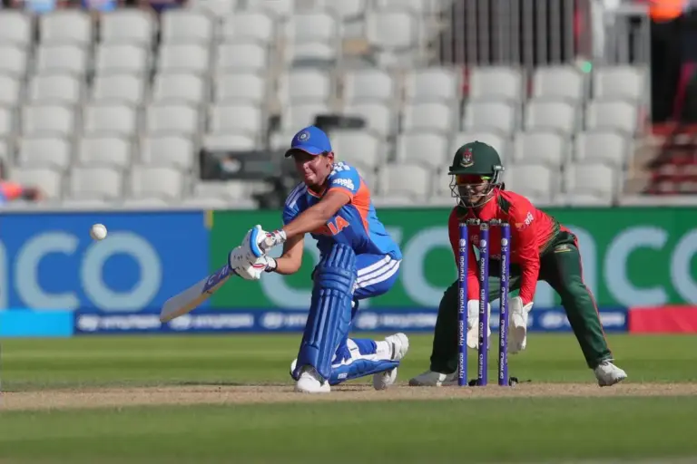 Harmanpreet Kaur (captain) of India Women batting during the ICC Women's T20 World Cup match between India Women and Bangladesh Women at Old Trafford, Manchester, UK on 25 June 2026.