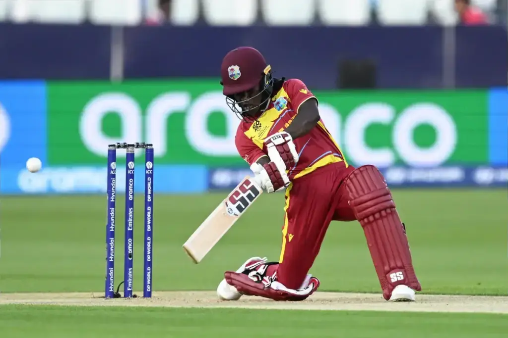 Deandra Dottin of West Indies plays an attacking shot during the ICC Women's T20 World Cup match between England Women Cricket and West Indies Women at Lord's Cricket Ground, St John's Wood, UK on 24 June 2026.
