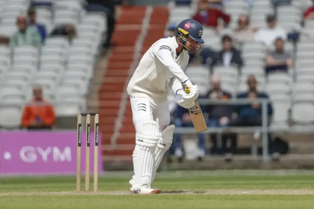 Middlesex Leus Du Plooy during the Rothesay County Championship Two match between Lancashire County Cricket Club and Middlesex County Cricket Club at the Emirates, Old Trafford, Manchester, UK on 10 May 2026.