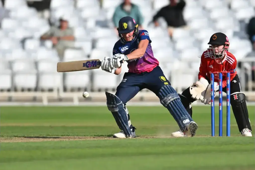 Bess Heath of Durham batting during the Metro Bank Women's One Day Cup match between Blaze Women and Durham CCC Women at Trent Bridge, Nottingham, UK on 19 August 2026.
