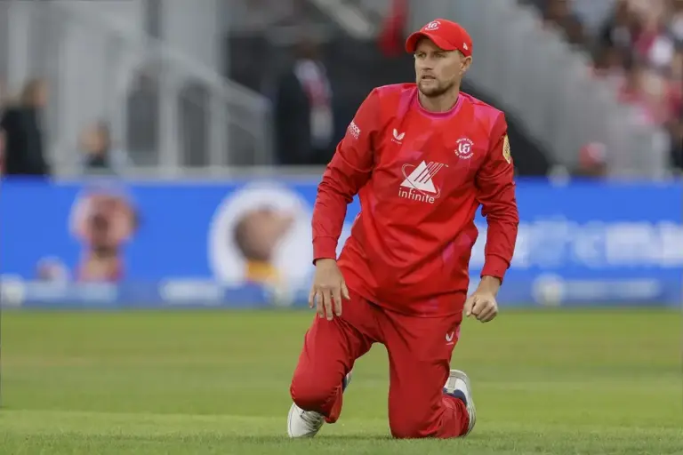 Welsh Fires Joe Root during the The Hundred match between Manchester Super Giants and Welsh Fire at Old Trafford, Manchester, UK on 5 August 2026.