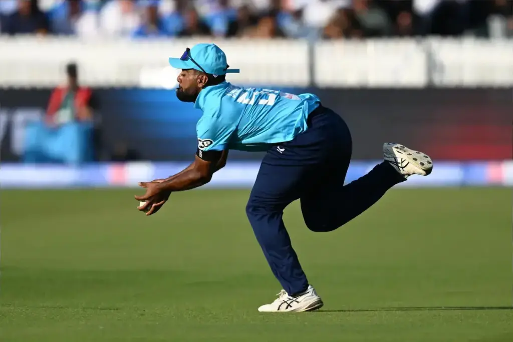Wicket - Rehan Ahmed of England catches Shreyas Iyer of India off the bowling of Sam Curran of England during the Metro Bank One Day International match between England and India at Lord's Cricket Ground, St John's Wood, UK on 19 July 2026.