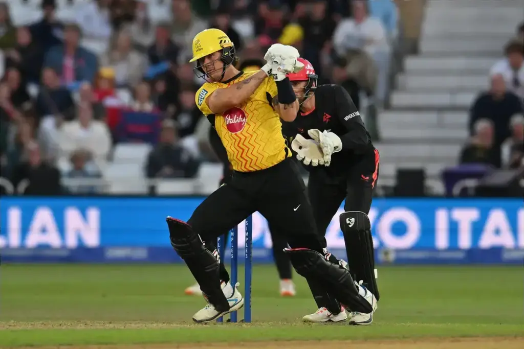 Finn Allen of Trent Rockets batting during the The Hundred match between Trent Rockets and Birmingham Phoenix Men at Trent Bridge, Nottingham, UK on 5 August 2026.