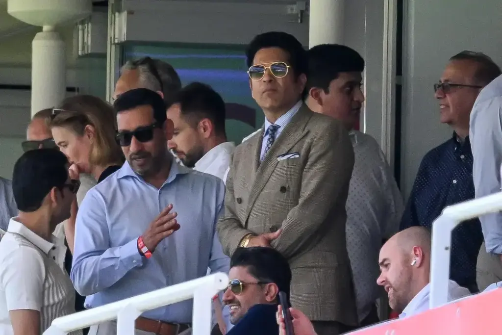 India cricket legend Sachin Tendulkar in the grandstand during the International Test Match 2025 match between England and India at Lord's Cricket Ground, St John's Wood, United Kingdom on 10 July 2025.