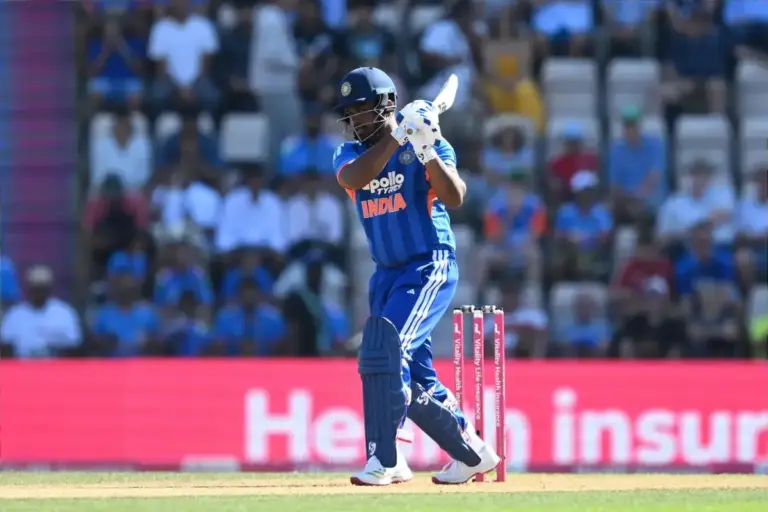 Sanju Samson of India opens the batting during the International T20 match between England and India at the Utilita Bowl, Southampton, UK on 11 July 2026.