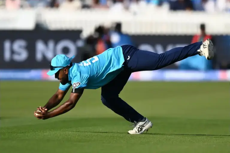 Wicket - Rehan Ahmed of England catches Shreyas Iyer of India off the bowling of Sam Curran of England during the Metro Bank One Day International match between England and India at Lord's Cricket Ground, St John's Wood, UK on 19 July 2026.