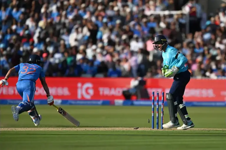 Ishan Kishan of India makes his ground to avoid being run out during the Metro Bank One Day International match between England and India at Lord's Cricket Ground, St John's Wood, UK on 19 July 2026.
