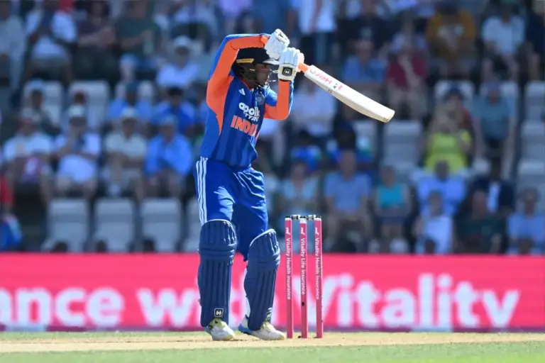 Abhishek Sharma of India batting during the International T20 match between England and India at the Utilita Bowl, Southampton, UK on 11 July 2026.