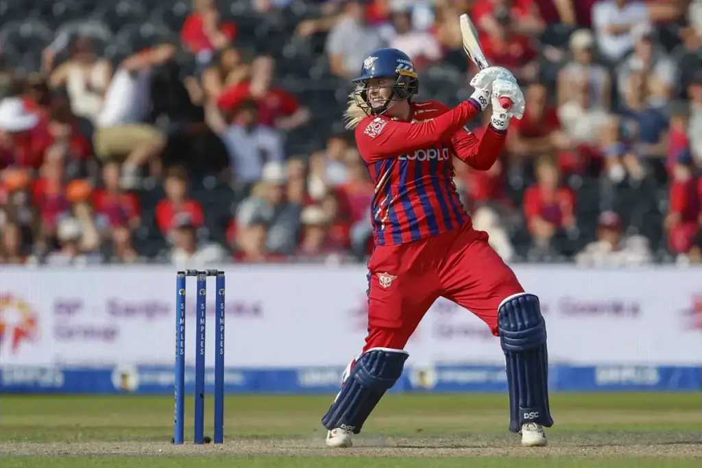 Manchester Super Giants Sophie Ecclestone during the The Hundred match between Manchester Super Giants Women and Sunrisers Women at Old Trafford, Manchester, UK on 11 August 2026.