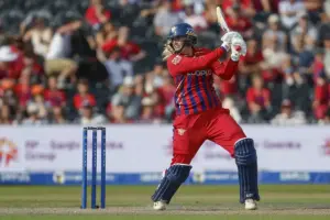 Manchester Super Giants Sophie Ecclestone during the The Hundred match between Manchester Super Giants Women and Sunrisers Women at Old Trafford, Manchester, UK on 11 August 2026.