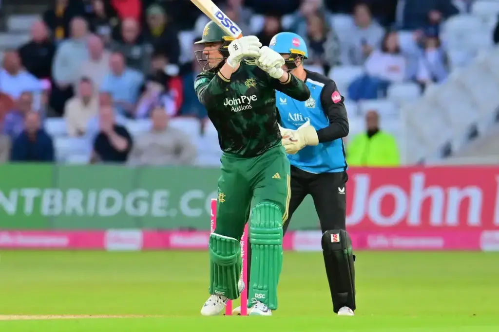 Moises Henriques of Notts Outlaws batting during the Vitality T20 Blast North Group match between Notts Outlaws and Worcestershire Rapids at Trent Bridge, Nottingham, United Kingdom on 7 June 2025.