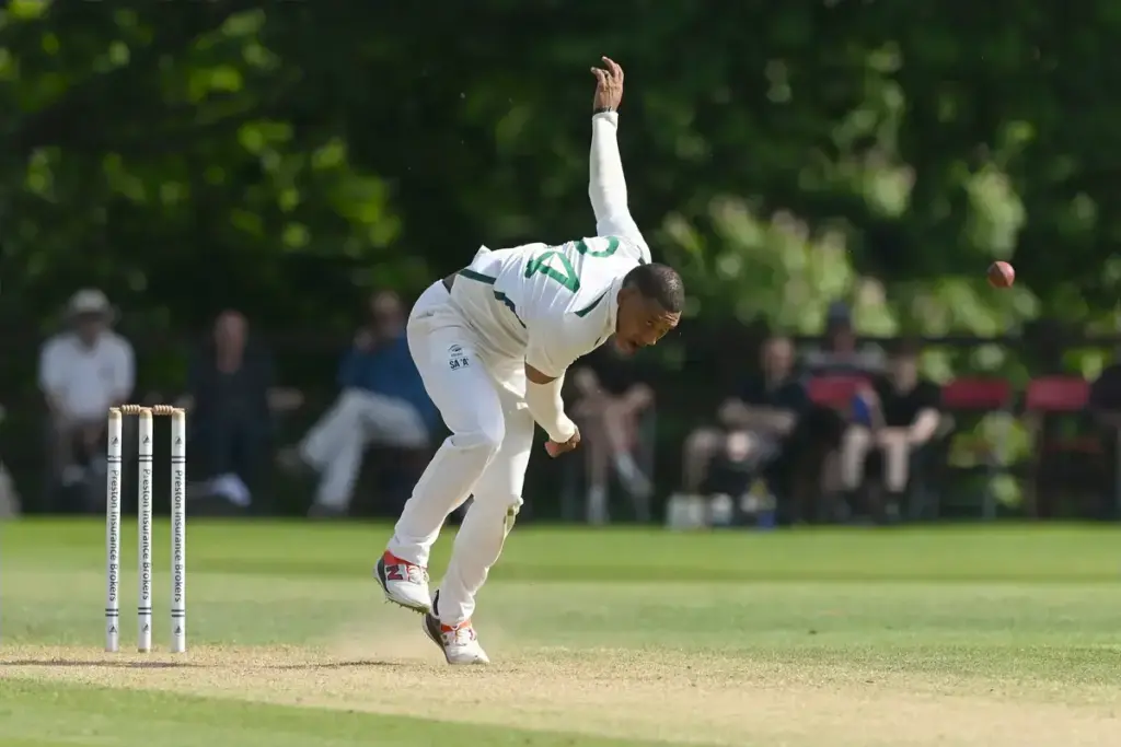 Ottneil Baartman of South Africa A bowling during the Cricket Friendly match between England Lions and South Africa A at Arundel Castle, Arundel, UK on 23 May 2026.