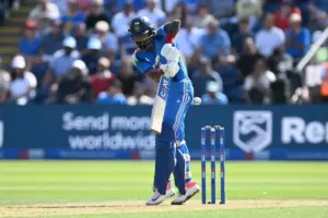 Shreyas Iyer of India batting during the Metro Bank One Day International match between England and India at Sophia Gardens, Cardiff, UK on 16 July 2026.